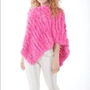 Opulence Fluff Magenta genuine rabbit fur poncho